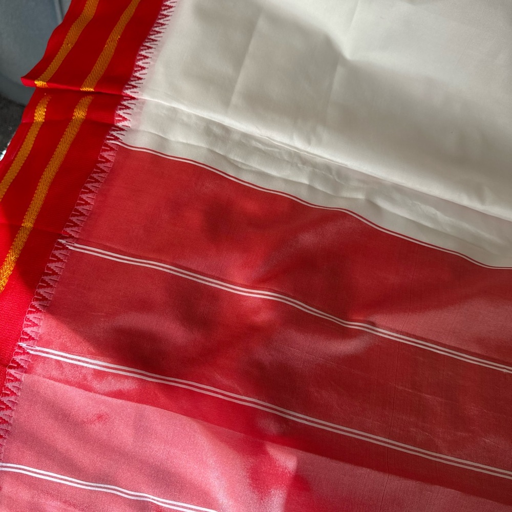 Elegant Red and White Saree